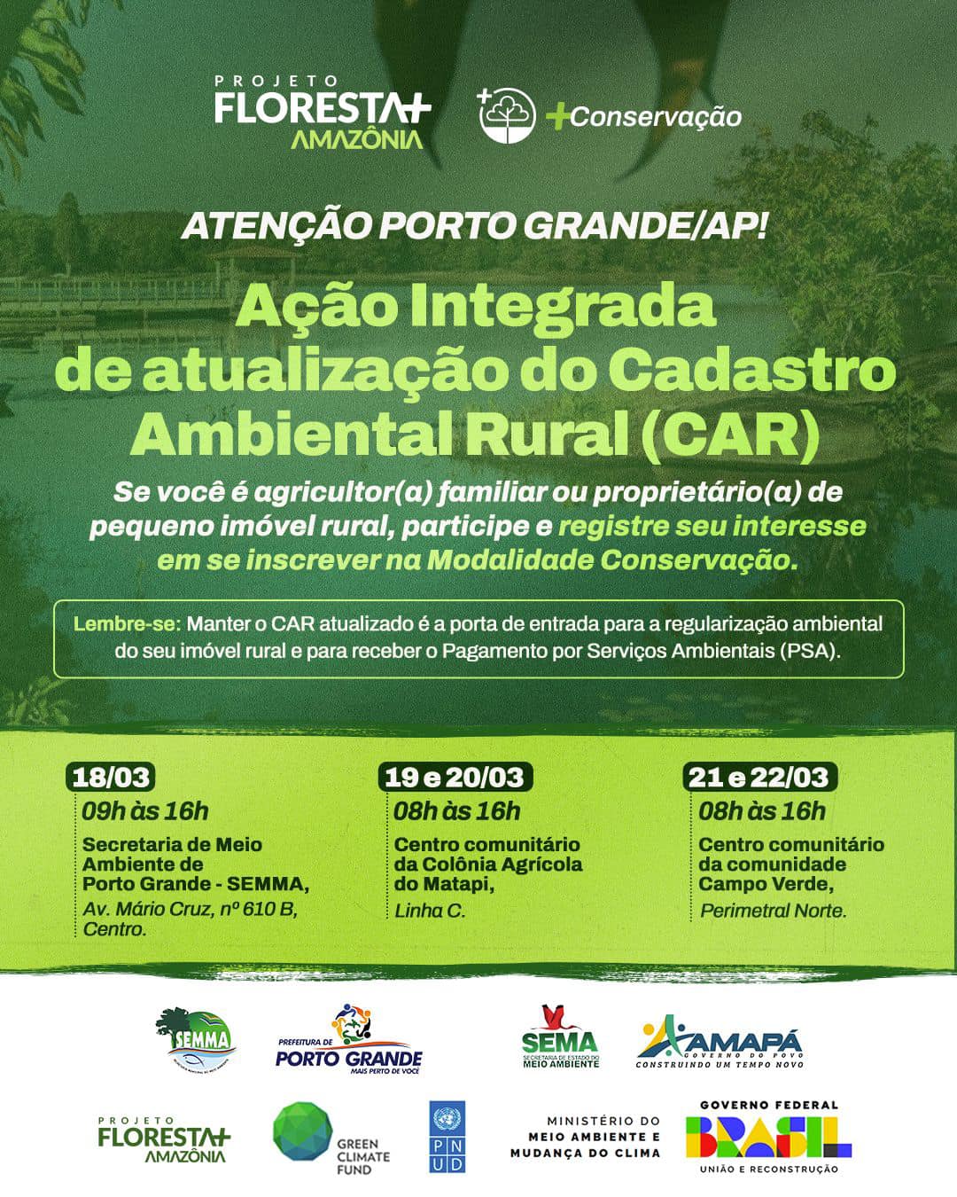 AÇÃO INTEGRADA DE ATUALIZAÇÃO DO CADASTRO RURAL (CAR) EM PORTO GRANDE